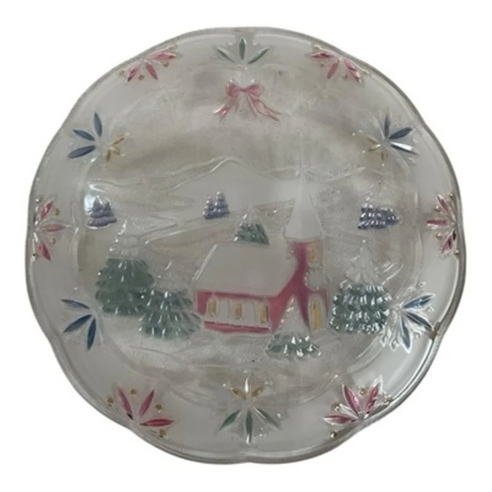 Studio Nova Winter Chapel Christmas Glass Serving Plate Vintage NIB